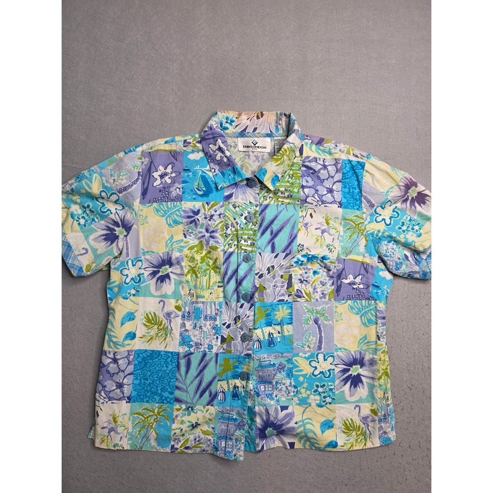 Erin London Shirt Women's‎ Small Petite Multicolor Floral Print Cotton Button-Up